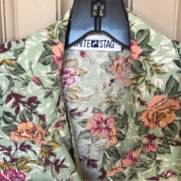 White Stag Blouse Sz10 Sage Green Floral Short Sleeve Detail Button Down Pretty - Picture 4 of 6